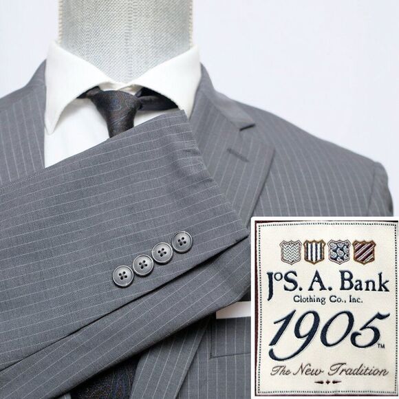 JOS A BANK Men's Wool Blazer Sport‎ Coat Jacket Size 38R Grey Striped D050308